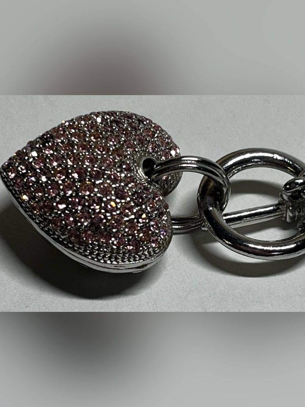 Silver Chain Necklace with Pink Pave Heart Pendant - Picture 3 of 5